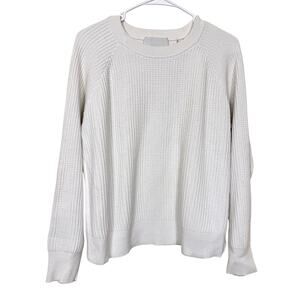 Leallo Newburyport Waffle Knit Crewneck Sweatshirt Size M Bone Cozy Pullover VGC